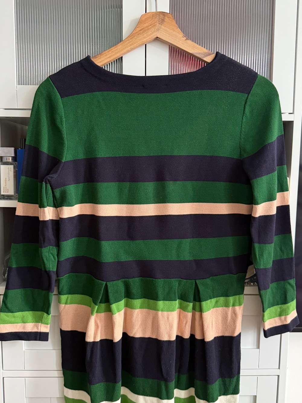 Ann Taylor Green Navy and Cream Striped Knit Dress - Picture 2 of 2